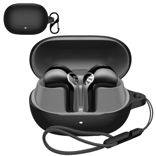 For SOUNDPEATS(�T�E���h�s�[�c) Air6 HS �p �P�[�X �J�o�[ �yNOUKAJU�z ���C�����X �C���[�z�� �V���R�� �ی�P�[�X �i�J���r�i�t��+�X�g���b�v�t�� �j �����h�~ �L�Y�h�~ �ϏՌ� �����[�d�\ �h�� �h�o (�u���b�N)