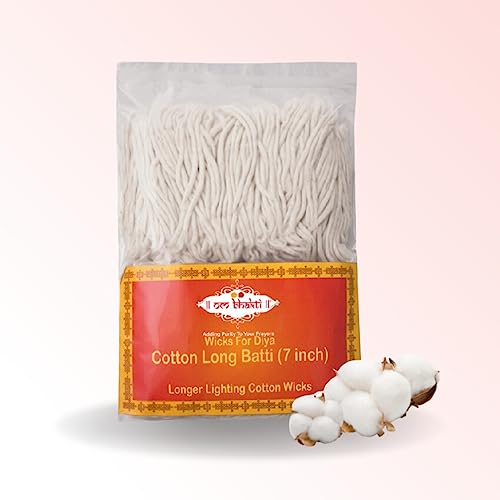 II om bhakti II Batti Long Cotton Wicks for Diya, Lambi Batti for Puja, 500 (Pack of 1, White)
