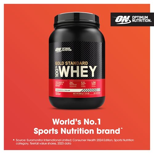 Optimum Nutrition Gold Standard 100% Whey Protein, Muscle Building Powder With Naturally Occurring Glutamine and BCAA Amino Acids, Cookies and Cream Flavour, 28 Servings, 896 g - Image 3