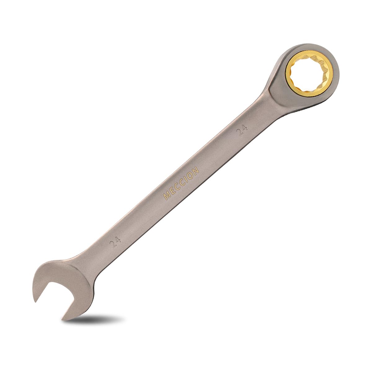 Meccion Combination Wrench 24mm Metric Open End Ratcheting Wrench - Industrial Grade Gear Spanner with Grey Nickle Plated