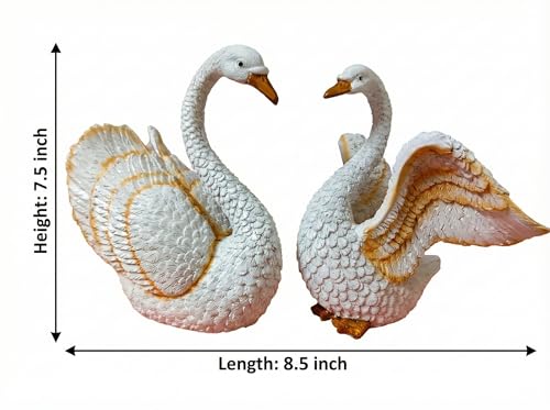 Image of Elegant Swan Couple Showpiece Set - White & Gold Polyresin Love Birds Statue for Home Decor, Living Room, Bedroom, Wedding Gift, Anniversary & Housewarming Decoration