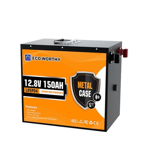ECO-WORTHY 12V 150Ah Metal Shell LiFePO4 Lithium Battery with Bluetooth, Low-Temp Protection, Rechargeable Deep Cycle Battery with 120A BMS, Ideal for Solar, RV, Camper, Marine, Trolling Motor