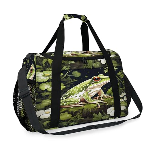 Frog Flower Grass Cartoon Travel Duffle Bag - Waterproof weekend luggage bag, men's sports and fitness bag, delivery hospital storage bag, overnight luggage bag with pull rod cover