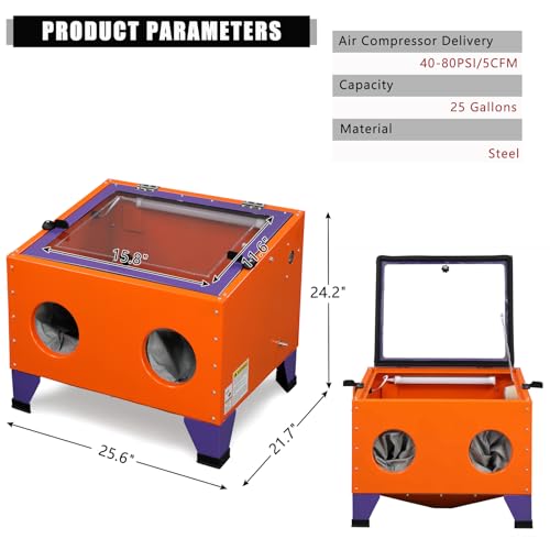Image of 25 Gallon Air Sandblasting Cabinet | 40-80 PSI, Heavy Duty Steel, Spray Gun & 4 Nozzle, Bench Top Cabinet, For Rust Removal, Stain, Paint