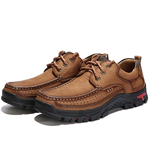 Image of COSIDRAM Men Walking Leather Shoes Sneakers Luxury Casual Slip On Loafers | Durable genuine leather upper, rugged non-slip outsole, suitable for outdoor hiking and daily casual commuting
