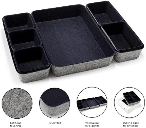 Welaxy desk drawer organiser trays drawers dividers small shallow felt storage box for office accessories closet cabinet makeup jewelry crafts organizing 8-piece gifts idea for men