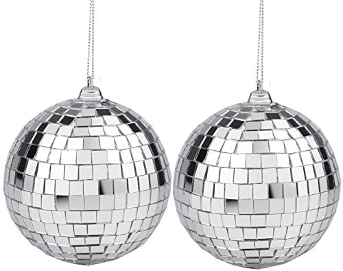 2 Pieces Mirror Disco Ball, Silver Hanging Ball for 50s 60s 70s Disco DJ Light Effect Party, Hanging Ball for Party or DJ Light Effect, Festivals Party Favors and Supplies (4 Inch)