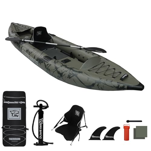 TIGERXBANG Inflatable Kayak with Detachable Seat,12.6'x40''x10.6''SUP-Kayak Set (Hand Pump/Aluminium Paddle/Backpack/and Multi-Functional Base),Adult/Kid Kayak Boat for Fishing ，Touring