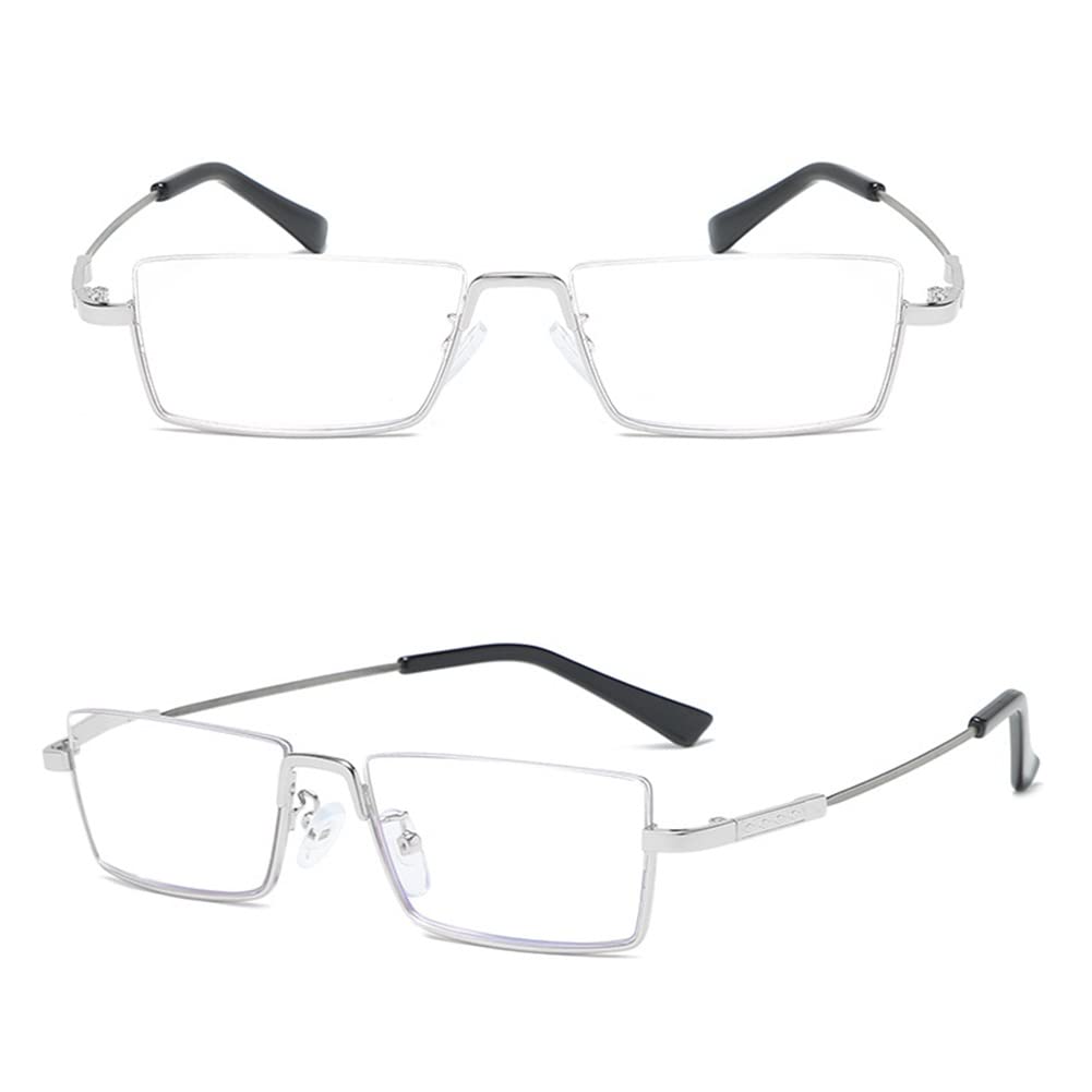 Okulary Do Czytania Z Metalową Półramką Dla Mężczyzn I Kobiet, Stylowe Okulary Do Czytania Blokujące Niebieskie Światło, Okulary Przeciwzmęczeniowe/Silver/3.5