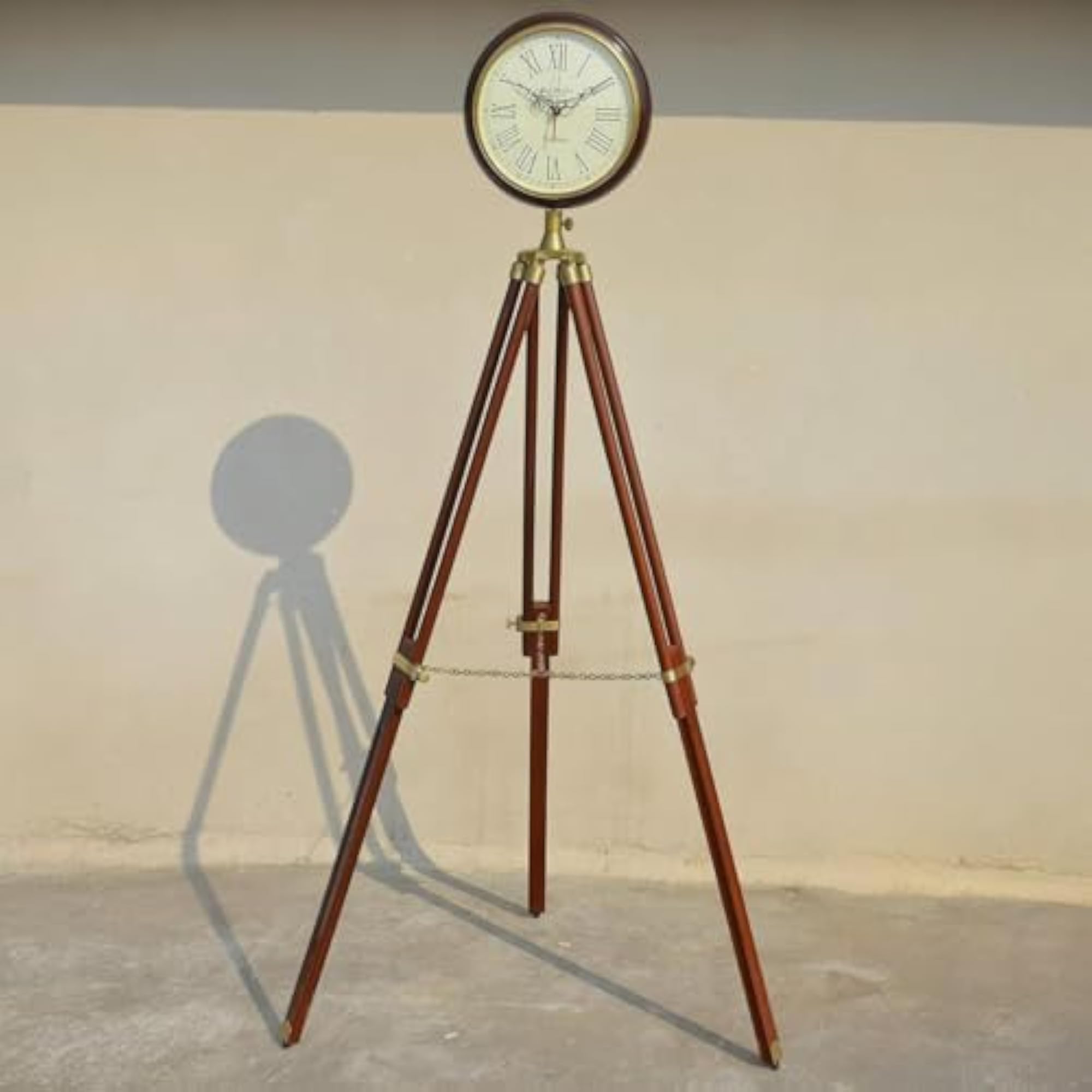 Antique Brass Nautical Tripod Floor Clock, 12-Inch