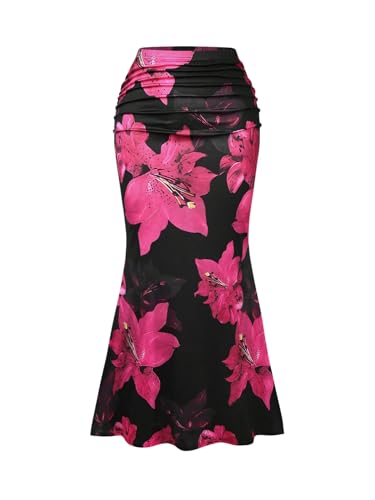 SHENHE Women's Plus Size Y2k Floral Maxi Fishtail Skirt Ruched Bodycon High Waist Elegant Skirt