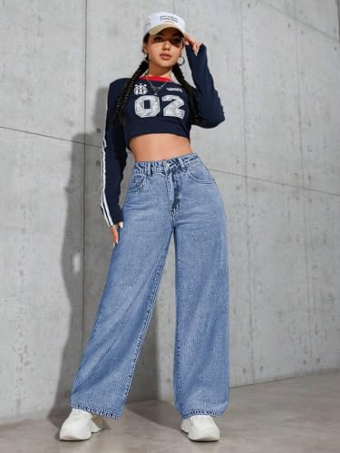 Image of Celary Women High Waisted Wide Leg Jeans||Stretch Denim Palazzo Pants||Casual Loose Fit Straight Jeans for Women & Girls