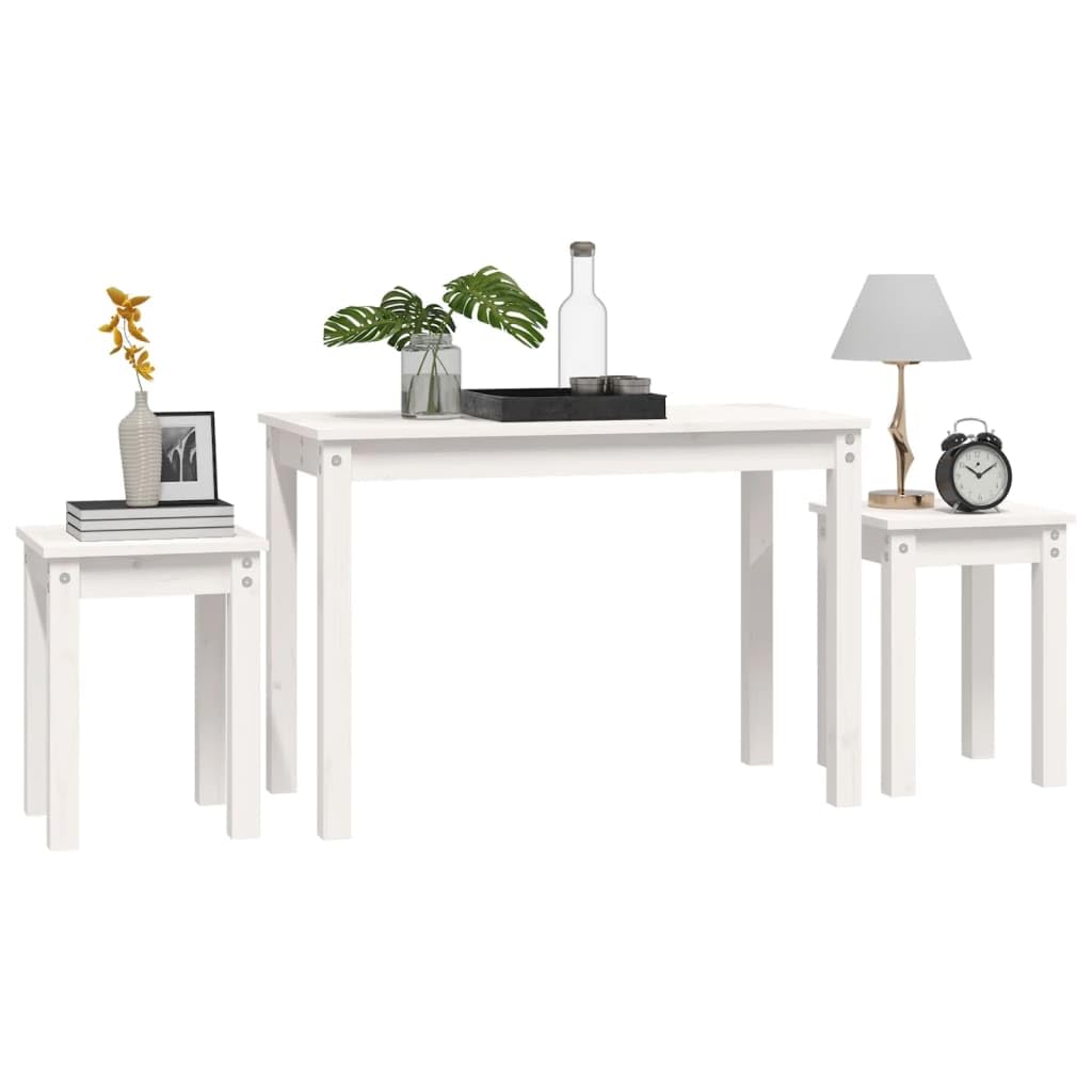 vidaXL Mesas apilables 3 Piezas Madera Maciza de Pino Blanco