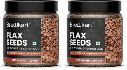 Image of Brewkart Flax Seeds - Alsi Seeds 250 gm | Flax Seeds for Hair Growth | Raw Seeds for Eating | Source of Iron & Dietary Fibre | Rich in Protein (Pack of 2)