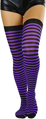 Image of ToBeInStyle Women's Opaque Hosiery Thin Striped Thigh High Long Stocking