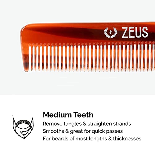 Zeus Handmade Saw-Cut Pocket Beard Comb W/Leather Sheath, Everyday Carry, Daily Maintenance, Tame, Smooths, Snag-Free #TOP3