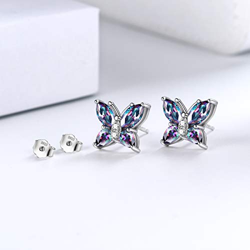Butterfly Birthstone Stud Earrings - Women 925 Sterling Silver Butterflies Birthstone Stud Earrings Birthday Gift for Women4