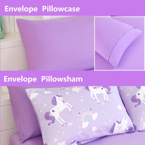 Image of Purple Unicorn Bedding Set - Super Soft Microfiber Twin Size 5 Piece Bed in a Bag, Comforter Set with Sheets, Pillowcase & Sham for Girls Kids (Purple Dreamy Unicorn, 5 Piece Twin Size)