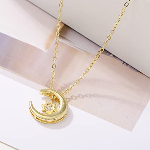 MJartoria Best Friend Necklace Sun Moon Pendant BFF Necklace for 2 Friendship or Couples Matching Necklaces Jewelry Gifts (Gold-Sun+Moon+Rhinestones)4
