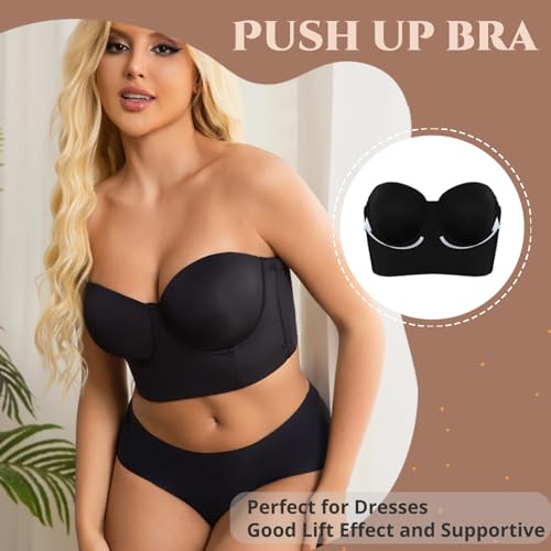Image of Strapless Bras for Women Push up Bra No-Slip Silicone Strip Hide Back Fat Bra (36B-44DD)