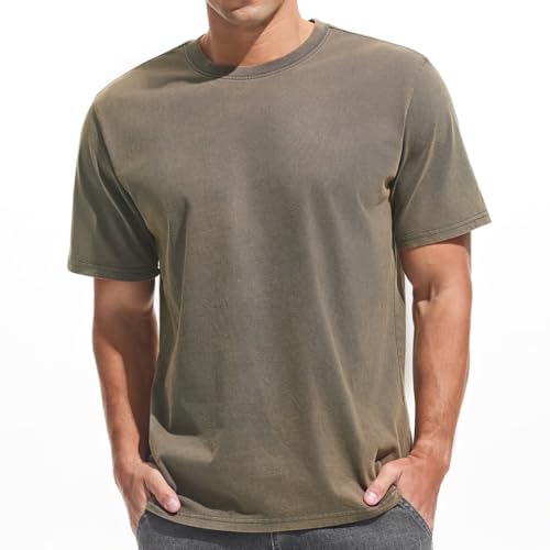 VEIISAR Mens Heavy Weight Crew Neck 100% Cotton T-Shirt - 250g/m Thick Distressed Washed T-Shirts for Men T2CS Dark Grey XXXL