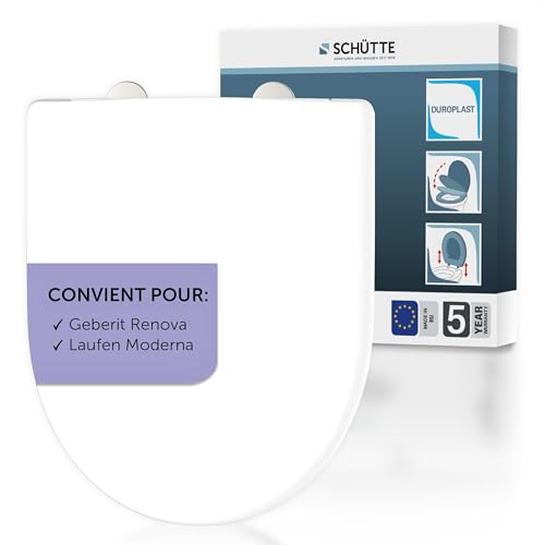 SCHÜTTE Abattant WC compatible avec Geberit Renova, Laufen Moderna, avec système d'abaissement automatique, fabriqué en UE, couvercle de toilette amovible...