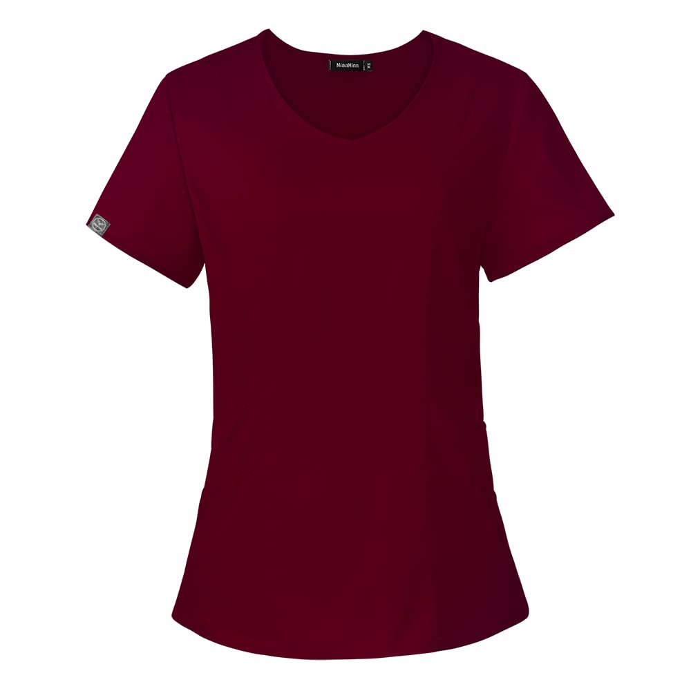 niaahinn Women Scrubs Top Workwear with Classic V-Neck Professionals Women?s Medical Scrub Tee (Burgundy,L,Large)