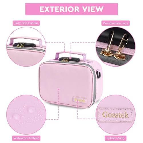 Pink PU Leather Smell Proof Bag with Combination Lock, Heavy Duty Organizers Box case with Shoulder Strap for Home and Travel, Great Gift for Women.4