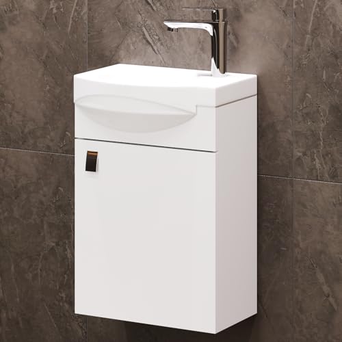 Planetmöbel Badmöbel Set Waschtisch mit Unterschrank 40 x 60 x 29 cm für Badezimmer, Gäste WC & Bad, Weiß