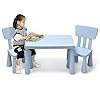 Costway 3 piece kids table and chairs set lightweight plastic children activity center for reading writing painting snack time kids furniture art study desk chairs set for ages 1 7 blue  urban country home decor