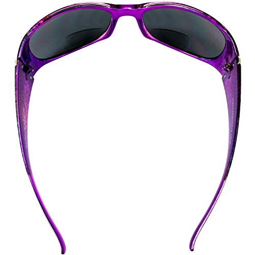 Global Vision Galaxy Womens Bifocal Fashion Motorcycle Sunglasses Chrome Rhinestone Look Lavender Frames Smoke Lenses 2.0 Magnification4