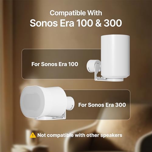 Image of PEGZONE Speaker Wall Mount for Sonos Era 100 and Era 300, 1 Pair, White | Flexible Angle Adjustment, Surround Sound Speaker Wall Bracket Compatible with Sonos Era Speakers
