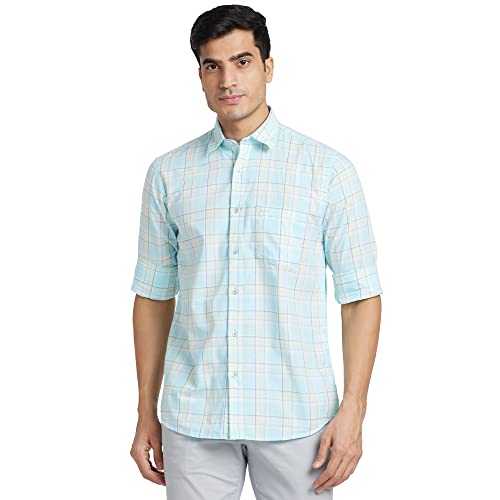 Image of Colorplus Men's Pure Cotton Checks Pattern Tailored Fit Spread Collar Full Sleeve Casual Shirt