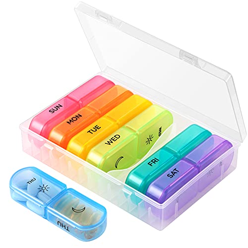 Extra Large Weekly Pill Organizer 2 Times a Day, Tnvee 7 Day Pill Box Case AM PM Portable Travel Medicine Organizer Box Big Compartments for Pills Vitamin Fish Oil Supplements Arthritis Friendly Extra Large Weekly Pill Organizer 2 Times a Day, Tnvee 7 Day Pill Box Case AM PM Portable Travel Medicine Organizer Box Big Compartments for Pills Vitamin Fish Oil Supplements Arthritis Friendly