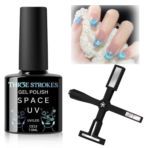 Image of THR3E STROKES 9D Cat Eye Gel Nail Polish 7.5ML - Glitter Magnetic Gel with 3D Shimmering Effect - 5 in 1 Magnet Set - UV /LED Soak Off Gel for Nail Art & DIY Manicure at Home (CE13)