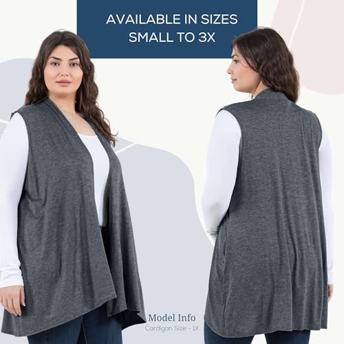Image of Azules Sleeveless Long Cardigan for Women with Pockets - Lightweight Open Front, Flowy Dressy Layer for Work or Casual Wear