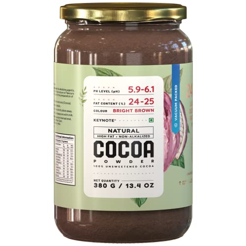 Keynote Cocoa Powder | Raw Flavonoid Rich Non-Alkalized Non-Dutched Natural Unsweetened Cacao | Bean to Powder | Vacuum Packed Glass Jar 380 grams