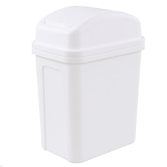 Idotry 1.8 Gallon White Swing Top Garbage Can, Plastic Small Trash Can with Swing Lid, 1 Pack