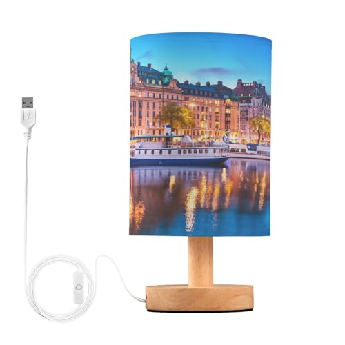 Mnsruu Sängbordslampor, Kväll Stockholm Flod Sverige USB bord för sovrum, LED-ljus sovrum sängbord dekor nattlampa varm vit