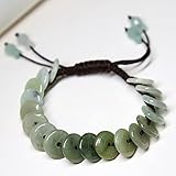 LOTONJT Jade Bracelet Feng Shui Wealth Bracelet Fei Cui Jade Ancient Coin String Crystal Bracelet Espresso Cord Jade Bangle Harmony Buckles/Jade Donut Amulet Talisman for Money Prosperity Luck