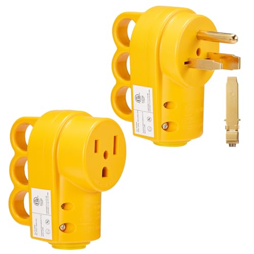 Suplevel NEMA 6-50 Welder Plug & Connector Set 50 Amp 3-Prong 250 Volt Heavy Duty 2-in-1 6-50P/6-30P Male Plug and 6-50R Female Receptacle with Easy Unplug Design Yellow ETL Listed