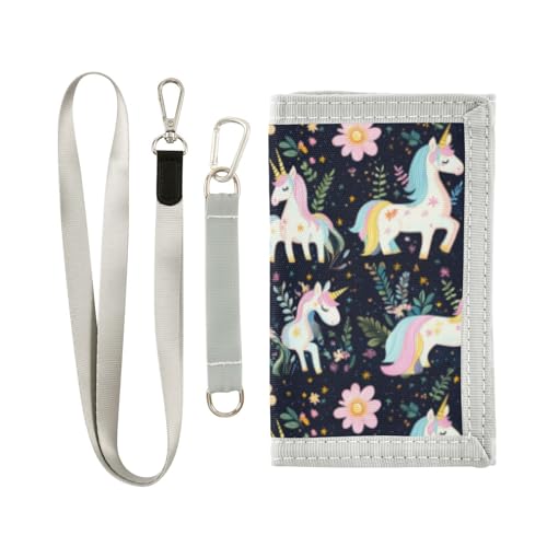 Wusikd Magical Unicorns Kids Wallet for Boys Girls Flowers Toddler Trifold Wallet Novelty Wallet for Teens Women Men