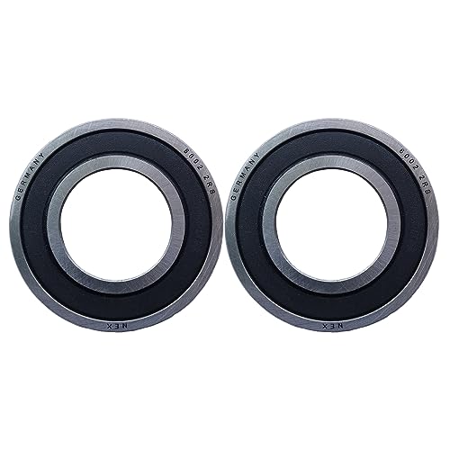 NEX 6002 2rs 2uds Rodamiento de Bolas 15x32x9mm Doble Junta de Goma y Acero Cromado, 6002-2rs Rodamiento de Bolas Sellado