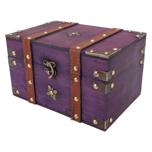 banapoy Caja de Cofre del Tesoro Vintage de Madera, Caja de Almacenamiento de Joyería Retro, Baúl Decorativo de Gran Capacidad, Estuche de Regalo Clásico, Cofre Pirata para Decoración del Hogar