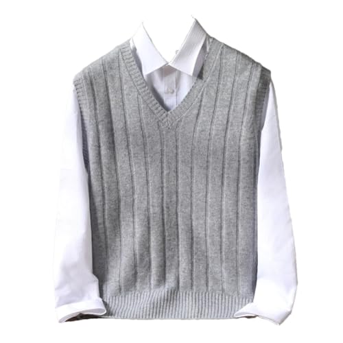 Mens Wool V-Neck Sleeveless Knit Sweater Vest Thick Warm Pullover Loose Fit Waistcoat Classic Sweater Vest