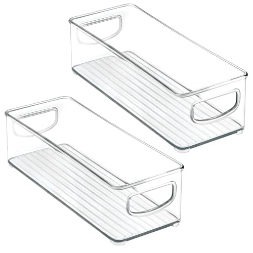 mDesign Small Plastic Nursery Storage Container Bins with Handles for Organization in Cabinet, Closet or Cubby Shelves - Organizer for Baby Food, Bibs, Formula - Ligne Collection - 2 Pack - Clear
