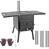 Camping Tent Stove Portable Outdoor Wood Burning Stove, Heating Burner Stove with Chimney Pipes and