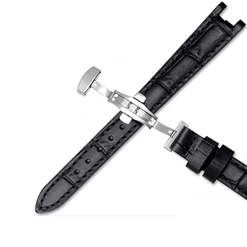 Bracelet montre cuir noir 12mm résistant avec fermoir papillon doré