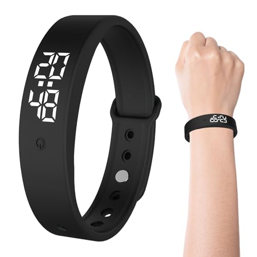 Armband Wecker Schwarzes Vibrationswecker Armband Armbandwecker mit Vibrationsalarm,Verstellbar,mit geräuschloser Vibrationsfunktion Wecker,Timer,Stoppuhr,Datumsanzeige und Körpertemperaturmessung