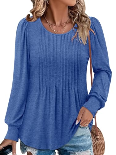 BETTE BOUTIK Long Sleeve Shirts for Women Fall Tops Dressy Blouses Crewneck Tunic Tops for Leggings S-3XL